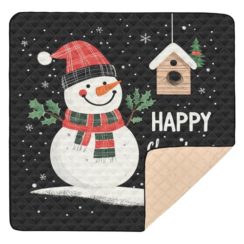 BOESI Doodle Merry Christmas Pattern Baby Play Mat, 50“ X 50” Washable Folding Crawling Mat, Baby Floor Mat, Soft, Thick, Non-Slip