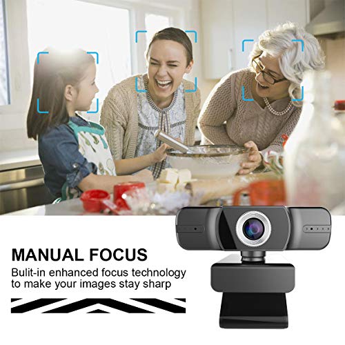 Full 1080P Webcam, Webcam with Microphone, Computer Camera for Calling, Conferencing, Live Streaming, Manual Focus Web Camera for PC, Laptops, and Desktop