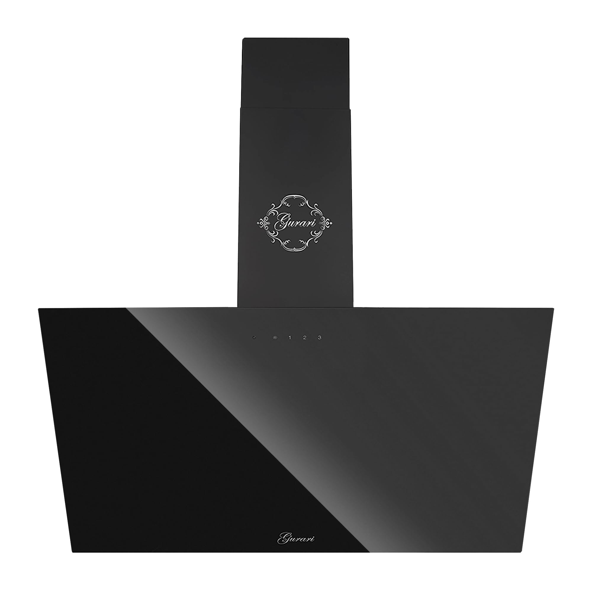 Gurari Cappa Aspirante 90 cm a Parete GCH D 286 Vetro Nero | Design Senza Testa e Inclinato | Motore 1000 m³/h | TouchControl, Telecomando Incluso | LED | Timer | Filtro Lavabile | Scarico e Ricircolo