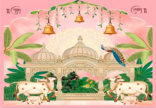 Image of Traditional Backdrop Decoration Cloths | Pooja Backdrop | gopuram backdrops | varalakshmi Backdrop Cloth | Lakshmi poja Decorations Cloth 6x8 feet