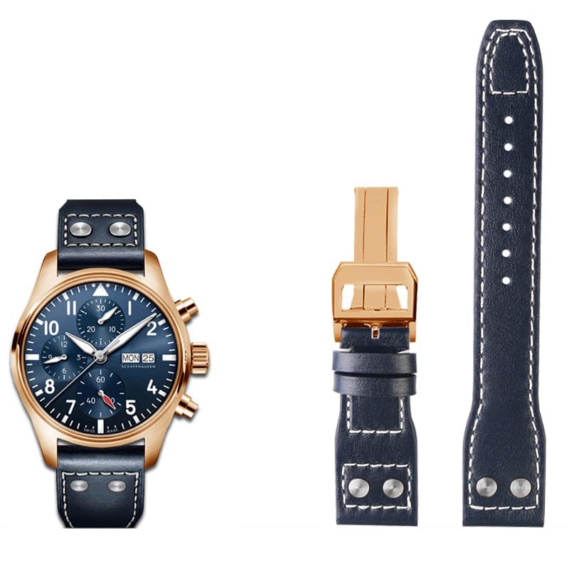 Bracelet en cuir de vachette haut de gamme avec rivets pour montres d'aviateur 22mm