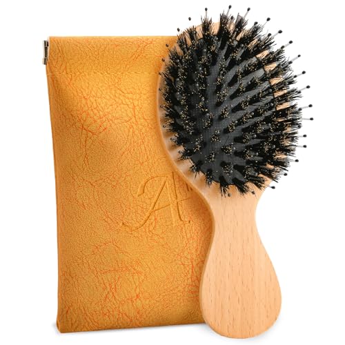 Mini Hair Brush, Travel Small Boar Bristle Hair...