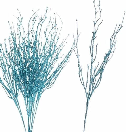 Factory Direct Craft Pack of 12 Blue Glittery Artificial Twig Branches Blue Glitter Covered Stems for Christmas Holiday Decorations Centerpieces Christmas Trees and Floral Arrangements