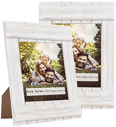 8X10 Picture Frame Set Of 2, Solid Wood Photo Frame With High Definition Glass, White Rustic Wooden Picture Frames For Wall Mounting And Desktop Display #TOP18
