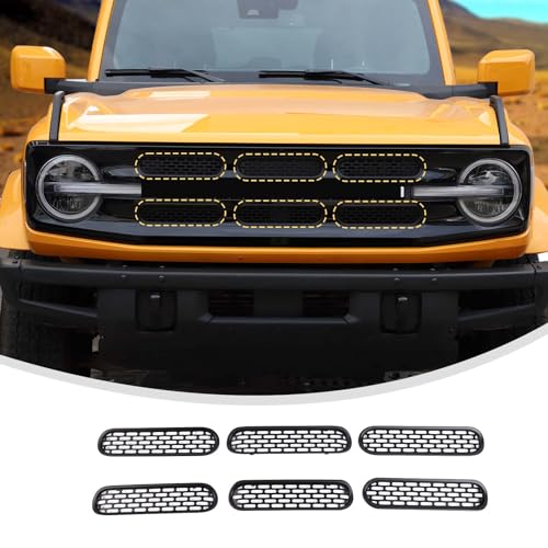 Image of Linskip Oval Grille Inserts Fit for 2021-2025 Ford Bronco, Front Mesh Grille Cover for Bronco Exterior Accessories, Enhancing Vehicle Front Appearance(matt black)