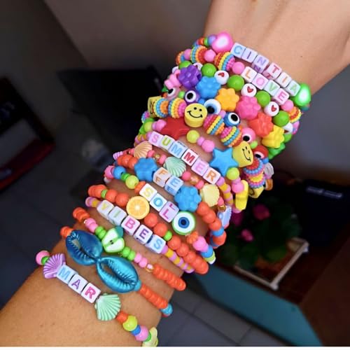 KIT de Miçangas Infantil Completo para Fazer Pulseira Colar Bijuteria Pingentes Coloridos (Quadrado)