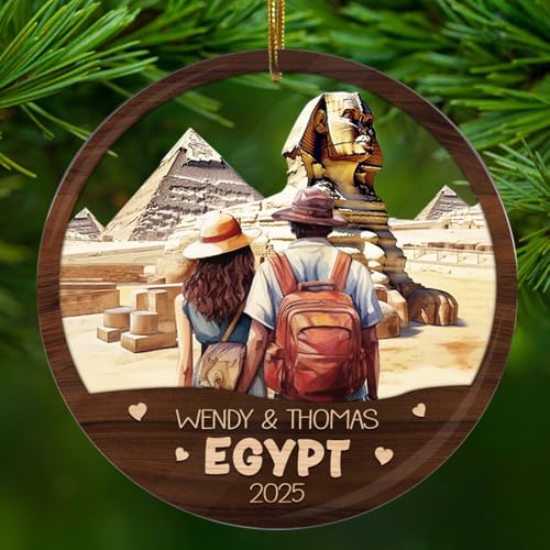 WONWIX Personalized Egypt Ornaments for Travelers Couple Pyramid Middle East Souvernir Vacation Custom Name Acrylic Tree Hanging Home Decor Ornament Gifts for Husband Wife