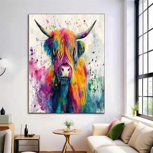 Impressions sur Toile de Aquarelle Bovin des Highlands Décoration Murale 80x120
