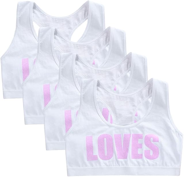 4pcs Seamless Training Bras for Girls Back to School Sports Bra Wireless Brassiere Teenage Girls Soft Cotton Crop Top Underwear for 9-14 Years Old