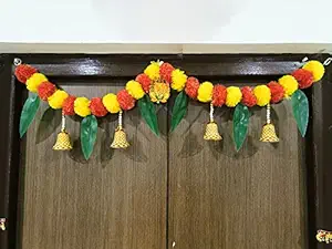 Crafonic Wooden Ganesha Aam Patta Artificial Flowers toran for Decoration,Door hangings,thoranam for Entrance Door,Main Door Decoration|Bandarwar for Home Decor