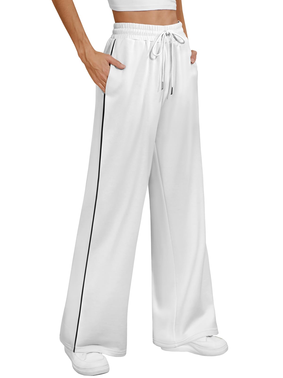 ATHMILE Womens Wide Leg Sweatpants Baggy Sweat Pants with Pockets High Waisted Track Drawstring Fashion Joggers