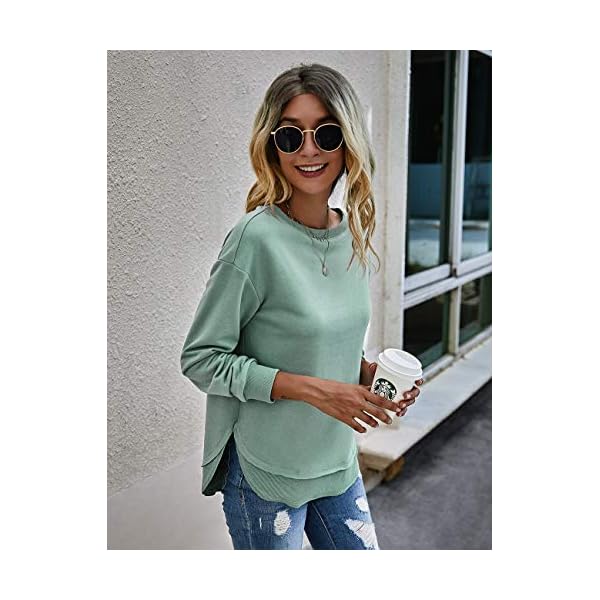 KIRUNDO-2021-Womens-Solid-Color-Sporty-Sweatshirt-Casual-Loose-Crew-Neck-Long-Sleeves-Pullover-Ribbed-Cuffs-Hem-Tops KIRUNDO 2023 Fall Winter Women's Tie Dye Sporty Sweatshirt Crew Neck Long Sleeves Pullover Ribbed Cuffs Hems Sweaters Outwear (Large, Split-Light Green)