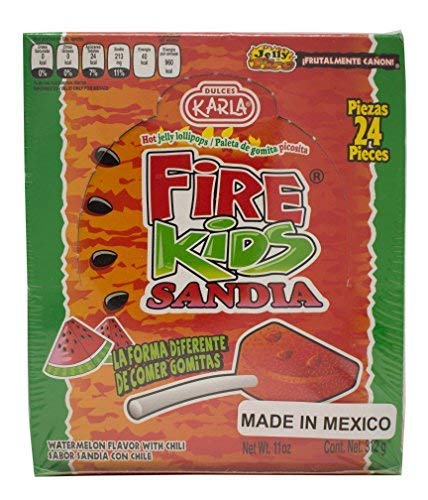 Fire Kids Sandia- Chili Gummy Watermelon Lollipops, 24 pieces, Mexican Candy