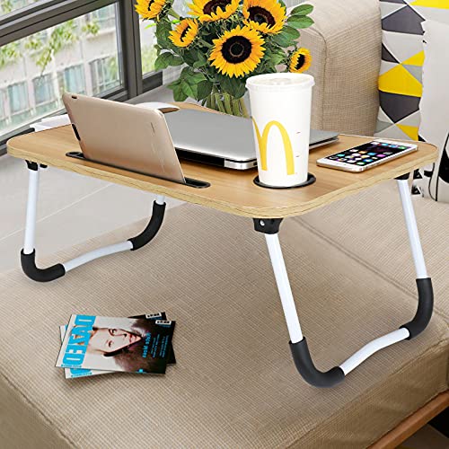Image of CHARMDI Lap Desk, Portable Laptop Bed Tray Table, Laptop Desk, Couch Table, Breakfast Table with Foldable Legs and Storage Drawer for Eating, Working, Writing, Watching Movie-Gold