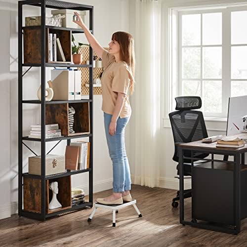 SONGMICS Step Ladder, Folding Step Stool, Steel, Meets EN 14183 Standard, Non-Slip Rubber Pad, for Bathroom, Kitchen, Load up to 150 kg, 37.5 x 26.5 x 17.5 cm, White GSL01WT