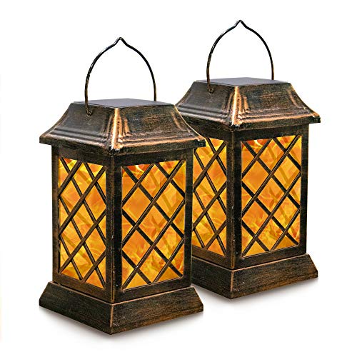Black Friday - 70% OFF VZCOME Outdoor Solar Lights Flickering Flame Metal Hanging Solar Lanterns Waterproof Umbrella LED Flame Lights Solar Powered Garden Decorative Lanterns for Patio Pathway Deck Yard, 2 Pack