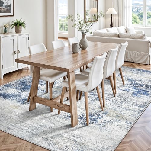 5x7 Area Rugs, Abstract Modern Ultra Soft Washable Rug, Non Slip Carpet with Rubber Back Stain Resistance Rugs for Living Room, Bedroom, Dining Room Decor(Blue & White) — view 4