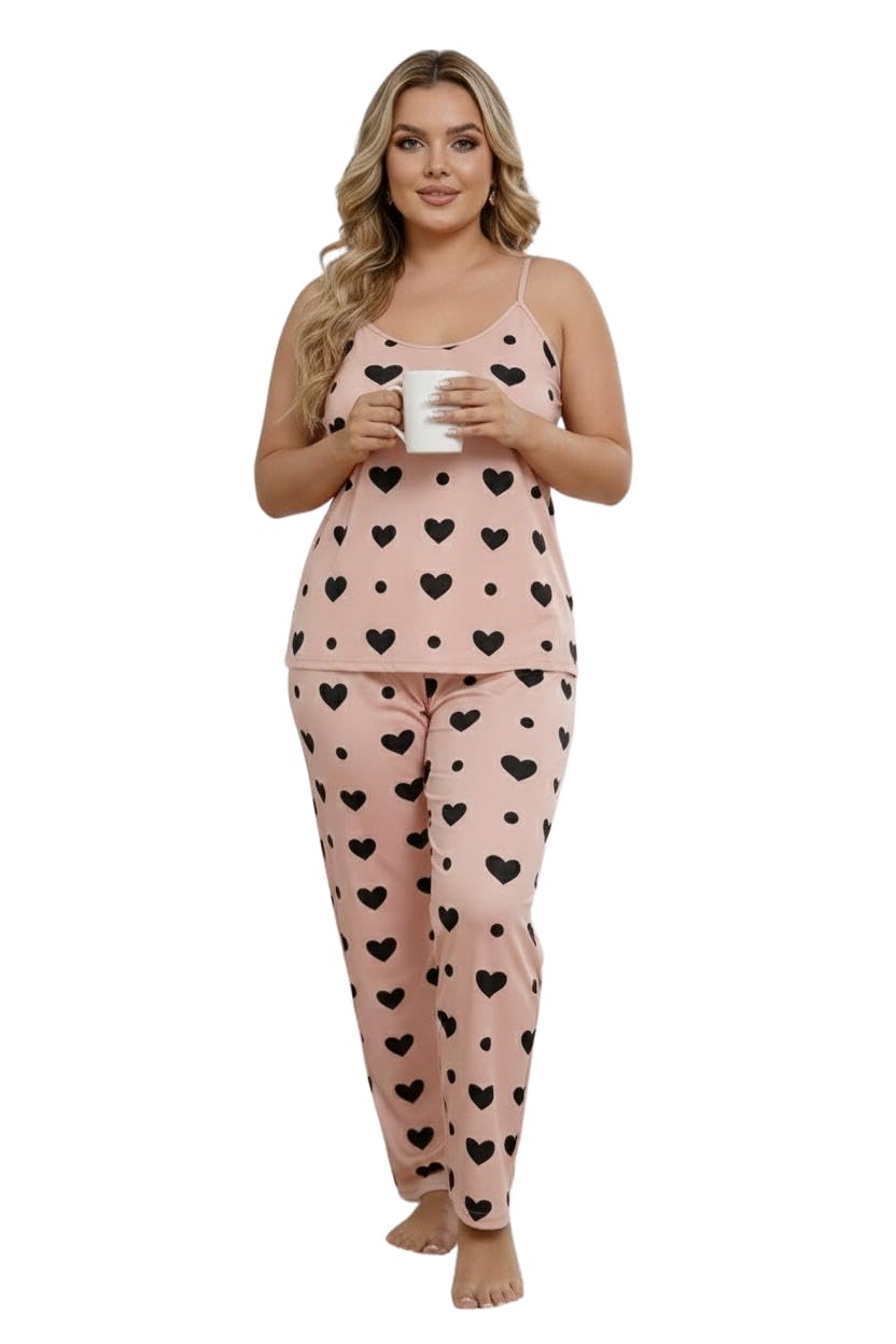 Night Suit for Women - Women’s Printed Satin Nightwear Set, Sleeveless Top & Pyjama | Lightweight, Breathable Night Dress for Woman Loungewear (S–XL)