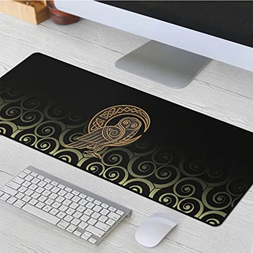 Tapis de souris chouette celtique en caoutchouc durable et design lune unique pour ordinateur
