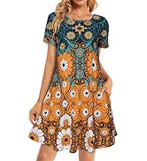 Womens Summer Dresses Beach Casual Tshirt Plus Size Floral Short Sleeve Loose Flowy Sundresses