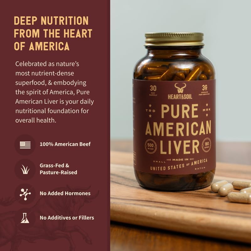 HEART & SOIL 100% Grass Fed & Finished Pure American Beef Liver Supplement from Pasture-Raised Cattle – Beef Liver Capsules – Nature’s Ultimate Superfood – Made in USA – Glass Bottle – 180 Capsules - Image 9