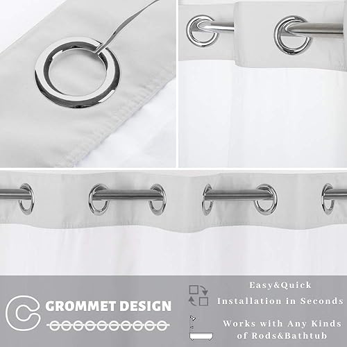 Miniatura 8 de Cortina de ducha de tela sin gancho, 36 pulgadas de ancho x 72 pulgadas de largo, con forro de poliéster a presión con imanes, parte superior