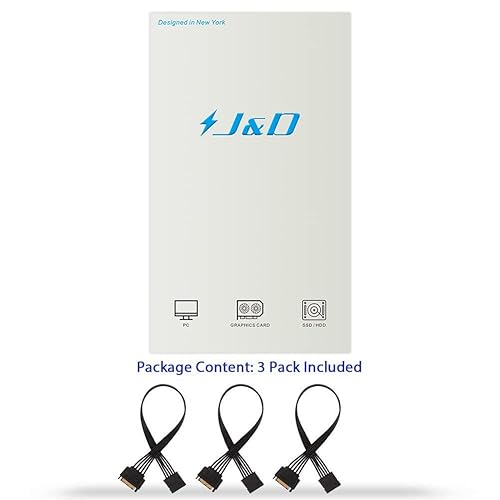 Miniatura 8 de J&D Cable de extensión de alimentación SATA de 15 pines (paquete de 3), cable Sata macho a hembra, extensión de cable de alimentación SATA, 10