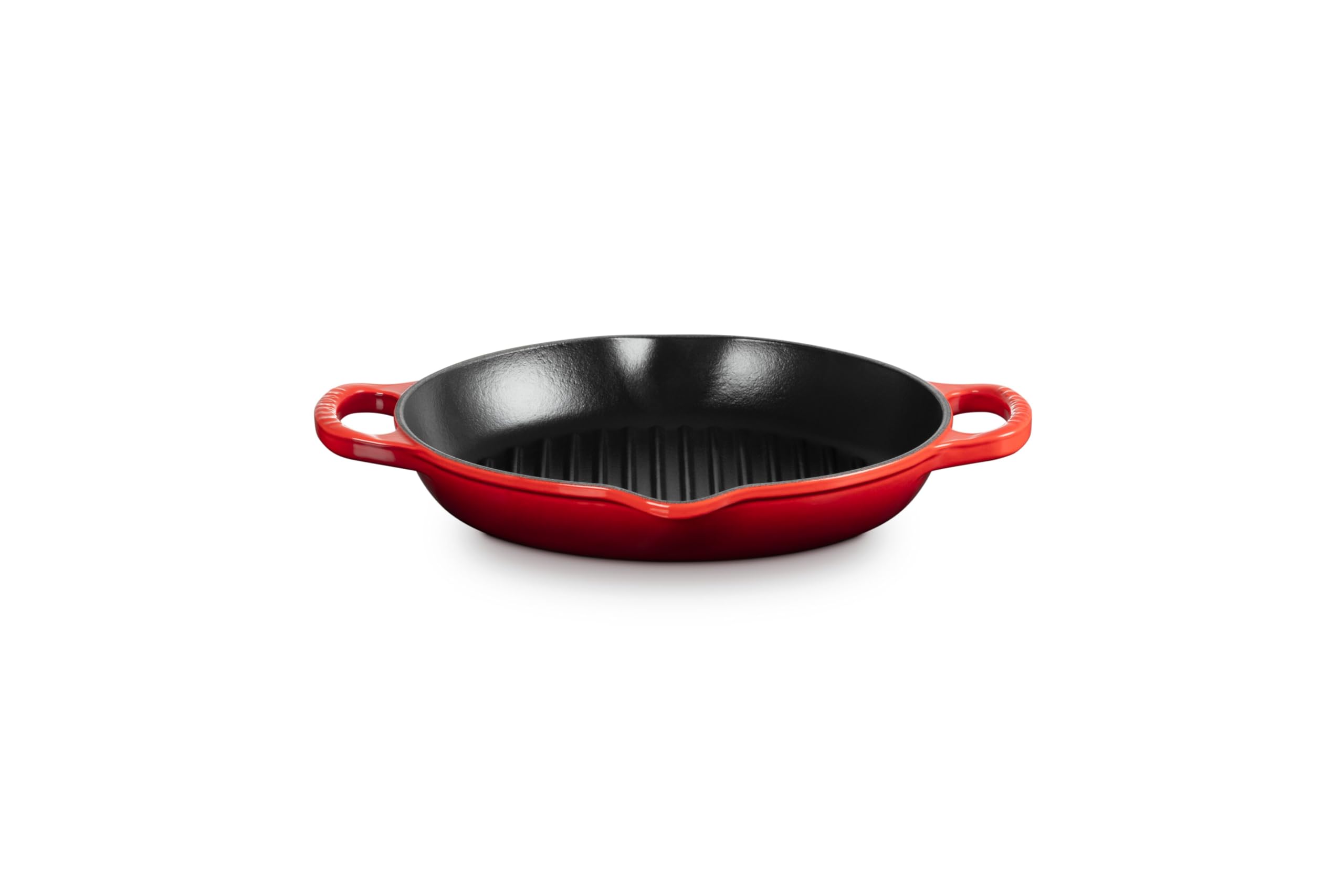 Le Creuset Parrilla redonda alta de hierro fundido esmaltado Signature con asa auxiliar, para todo tipo de placas y hornos, 25 cm, Cereza, 20208250600422