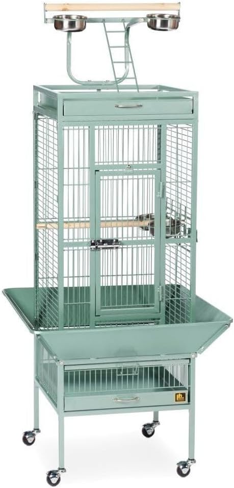 HomeStock Iron Bird Cage - Vintage Style, Durable Metal, Easy Clean Tray Sage Green
