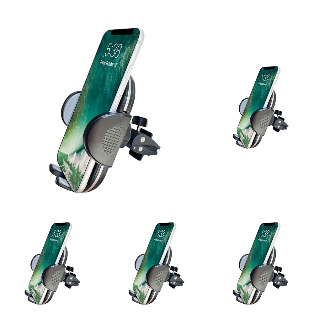 FugetekPhone Holder Air Vent Mount, Adjustable Cradle, Quick Release, Durable Metal Clip Plates, 360 Rotation, Compatible with iPhone & Android Phones (Black/Grey) (Pack of 5)