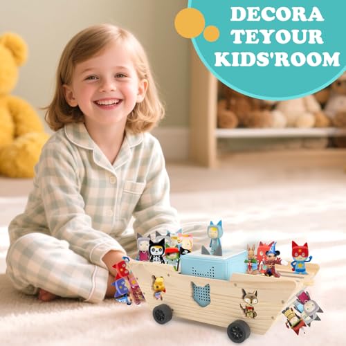 Image of Ship for Tonies Box 1 /2 Organizer Storage Shelf, Wooden Magnetic Holder for Toniebox Player Tonies Figures Characters for Children, Display Collection 20~30 Characters, Funny Little Ship