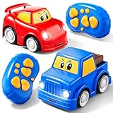 DULONIME Remote Control Car 2 Year Old, Toddler RC Cars Ages 2-4 Boy, 2-Pack 2.4 GHz Truck and Race Car with Sound and Light, Easy Electrical Remote Control Toy Gifts for Boys Girls 3 4 5+ Year Old