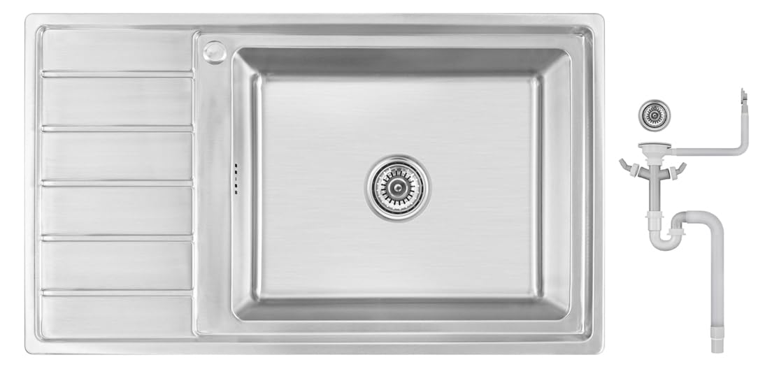 86x50x21, R20 Lavello da cucina, acciaio inox 304, spessore 0,8 mm, XXL Vasca 50x40cm,rettangolare, 1 vasca, Lavelli, sgocciolatoio a sinistra