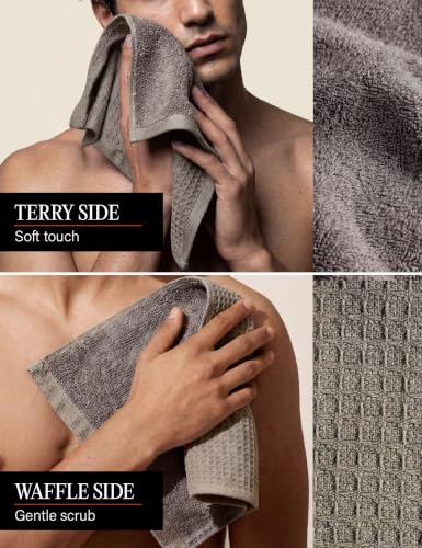 Image of DAMENSCH Unisex Premium Bamboo Blend, Ultra-Soft, Absorbent, Dual Waffle and Terry Texture Waffle Face Towel - Reed Beige - Pack of 5