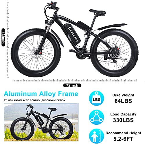 Image of Electric Bikes 1000W Off-Road Fat Tire E-Bike,with Removable Lithium Ion Battery,3.5 inch LCD Display and Rear Seat (Black)