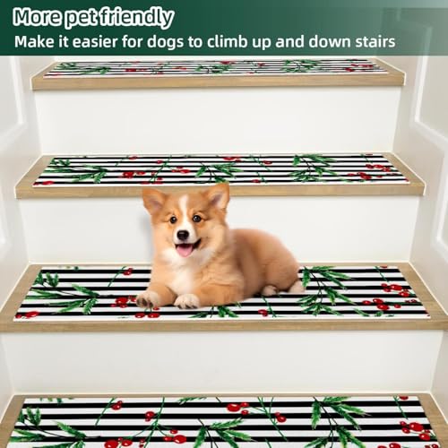 15 peldaños antideslizantes de Navidad con rayas negras y blancas para escaleras de madera 6