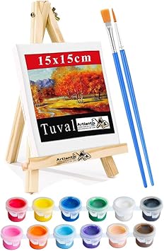 Mini  vale 15x15 cm Tuval 3 ml Akrilik Boya 12 Renk ve F r a 1 Paket 15x15 Mini Tuval Masa st  K k  vale Boyama Seti