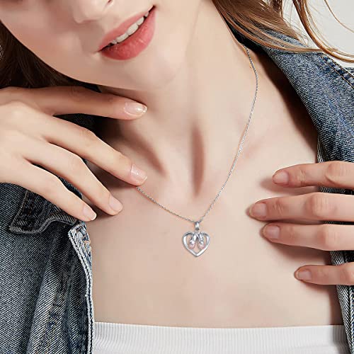 925 Sterling Silver Christmas Gifts for Women Ballerina Necklace Pendant Jewelry Heart Necklace Cubic Zirconia Ballet Slippers Shoes Necklace for Women Teen Little Girl & Dancer 18"3