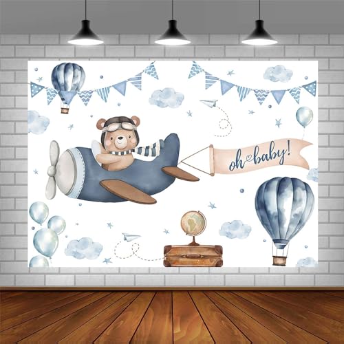 Fondo Fotográfico Baby Shower Oso Azul 7x5ft miniatura 3