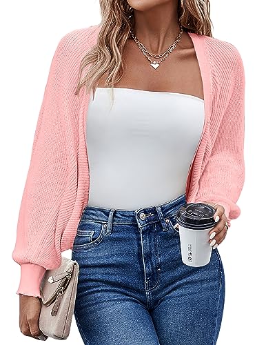 HOTOUCH Womens Open Neck Sweater with Batwing Sleeve Soft Knit Irregular Hollow Out Cropped Bolero...