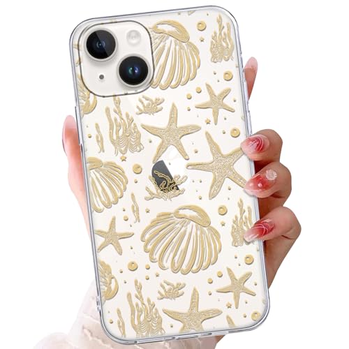 Coque antichoc iPhone 15 transparente et flexible avec motif marin anti-jaunissement