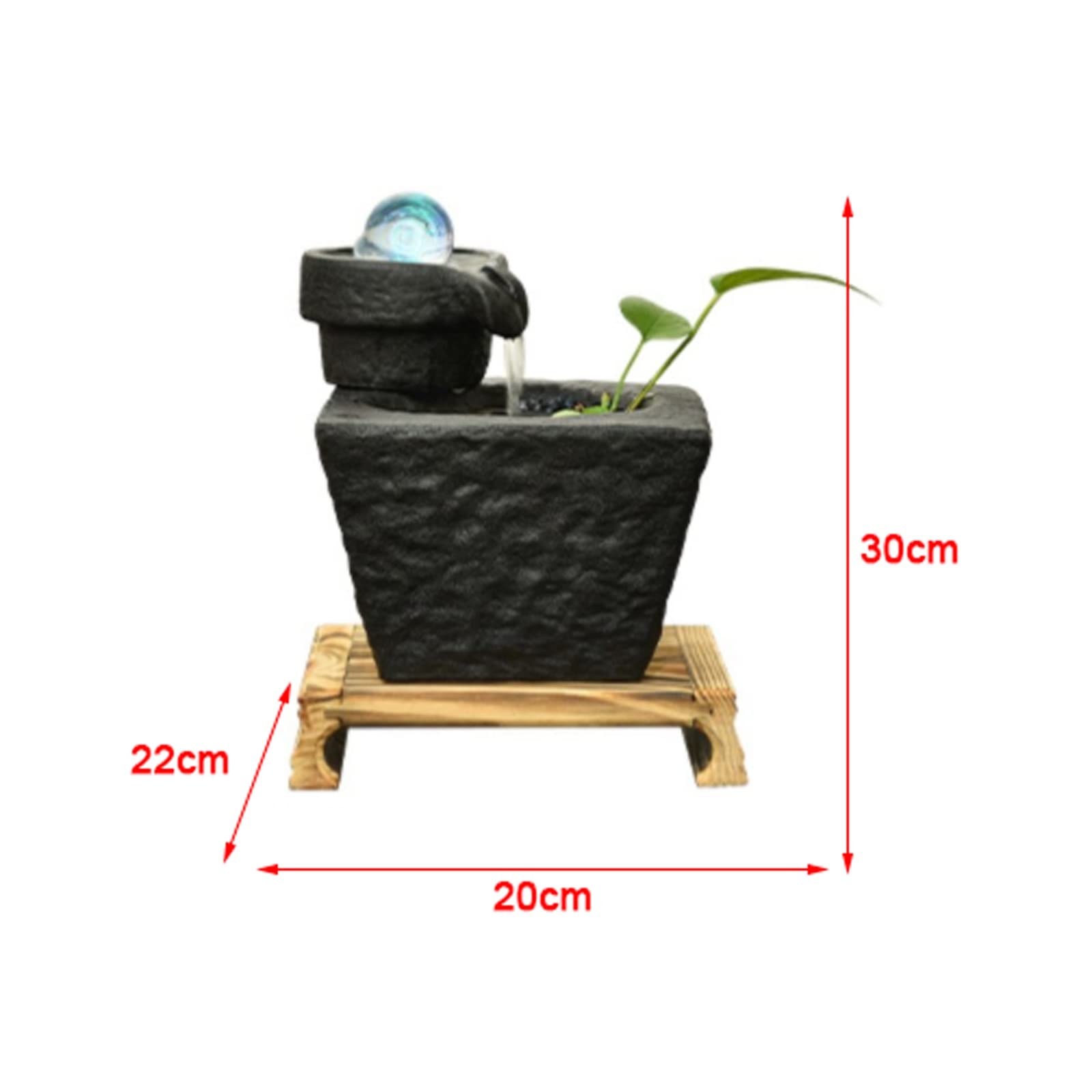 Fontana da Interno Feng Shui Fontana da tavolo in ceramica con sfera, pompa e base in legno for fontana d'acqua corrente creativa for interni, scrivania, ufficio e decorazioni for la casa, nera Fontan