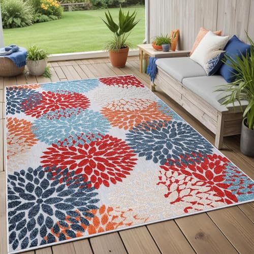 Hydrangea Floral Indoor Outdoor Area Rug 5'6 x 8