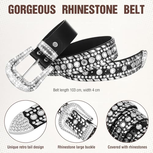 Image of Tisancy 4 Pcs Rhinestone Belt for Men Women Glitter Cowboy Hat Diamond Chain Earring Outfit for Party Supplies