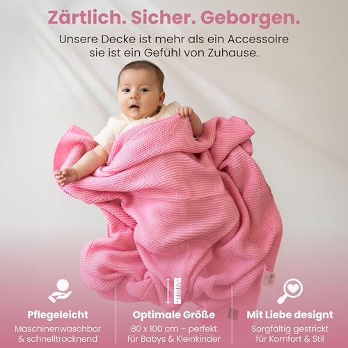 Image of Alina Soft Knit Baby Blanket 30x40 in, Pink - Oeko-Tex Certified, Breathable Swaddle & Receiving Blanket for Newborns, Crib & Stroller, Machine Washable
