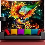 Simsant Fantasy Galaxy Tapestry,Flame Phoenix Tapestries,80x60in Psychedelic Hippie Wall Hanging for