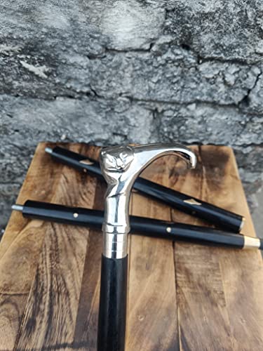 Brass Cat Head Handle Designer Style Wooden Walking Stick Vintage Cane