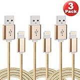 ESK (TM) 10 Feet / 3 Meters Nylon Braided 8 Pin Lightning to USB Cable (3 Pack)