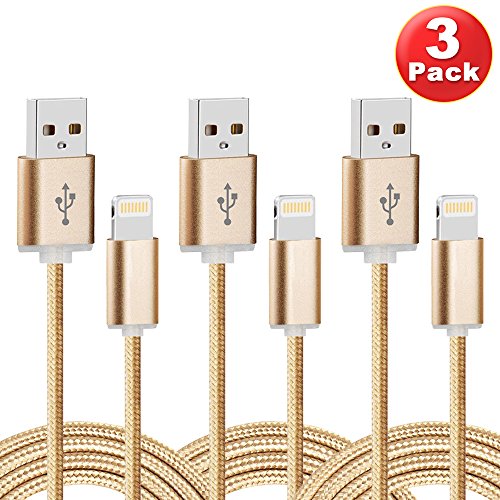 ESK (TM) 10 Feet / 3 Meters Nylon Braided 8 Pin Lightning to USB Cable (3 Pack)
