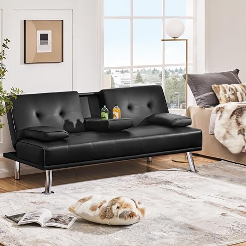 Yaheetech Klappbares Schlafsofa Couch mit Bettfunktion Bettsofa mit Großer Liegefläche von 167 cm L × 94 cm B fürs Wohnzimmer/Schlafzimmer/Heimkino/Gästezimmer schwarz